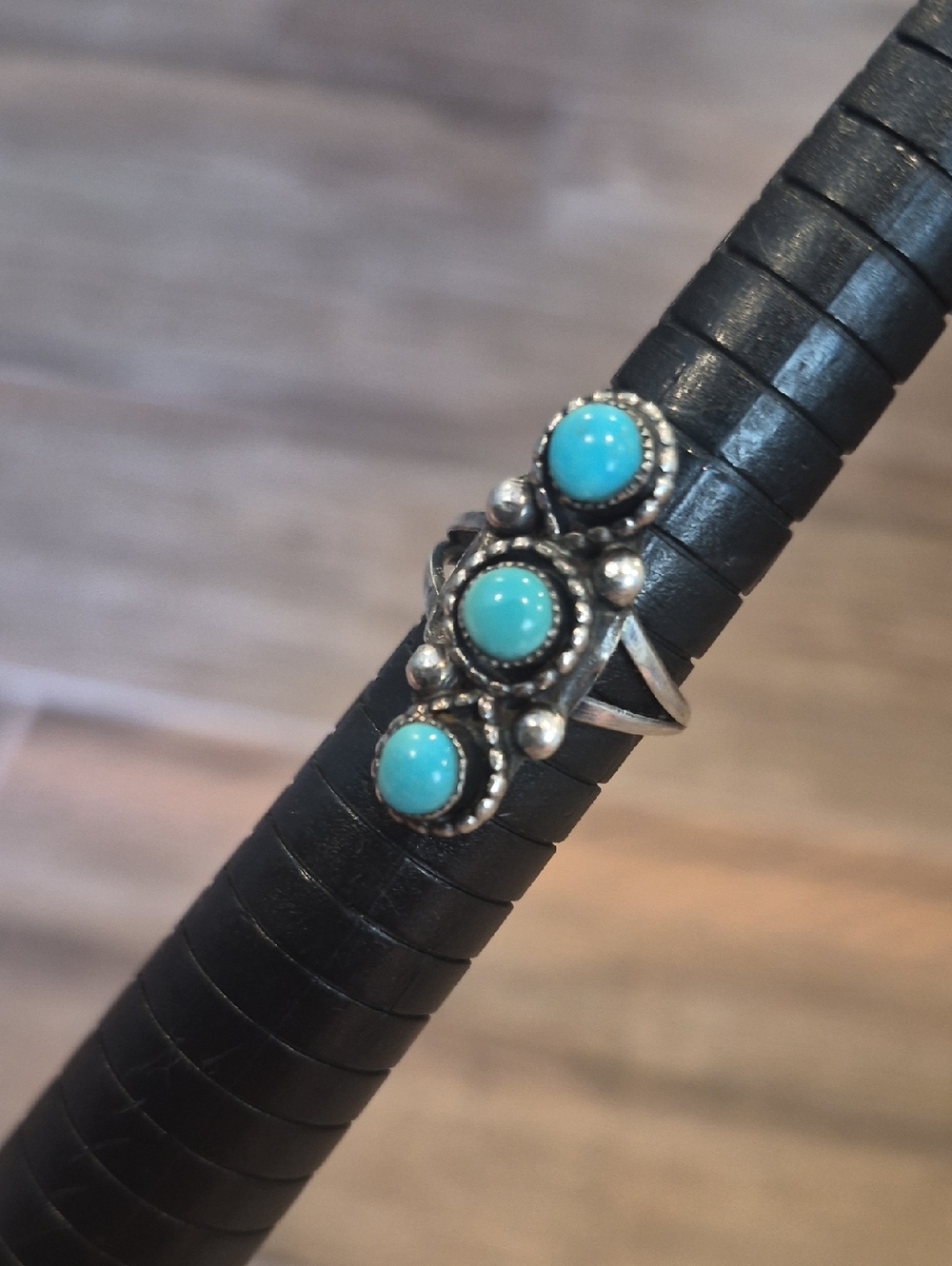 Vintage Handcrafted Sterling Silver Triple Turquoise Stone Bohemian Ring Size 6
